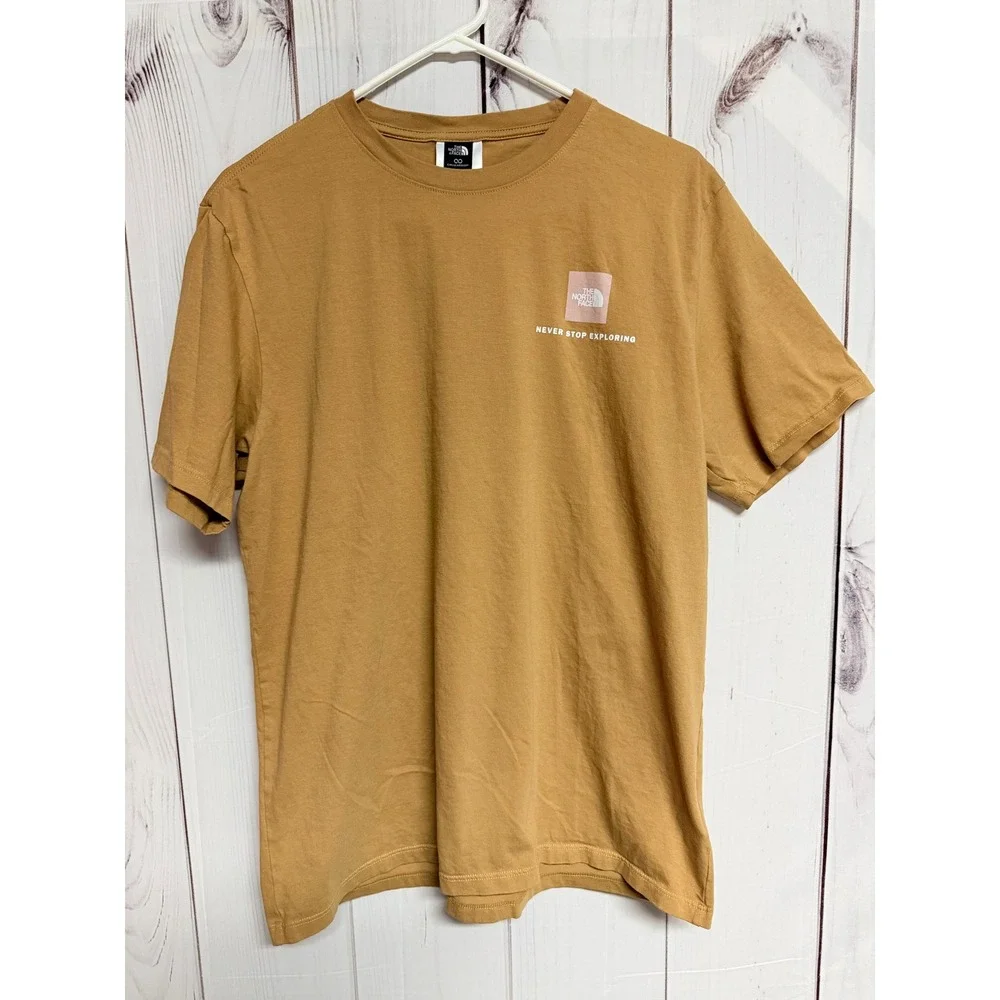 The North Face NSE Tee Men's Large Beige Never Stop Exploring Logo Cotton EUC